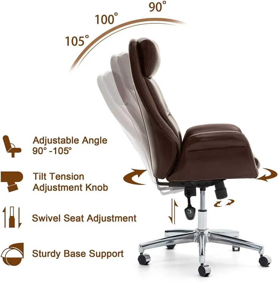Glitzhome PU Leather Adjustable High-Back Office Chair Home Executive Armrest Swivel Chair, Brown