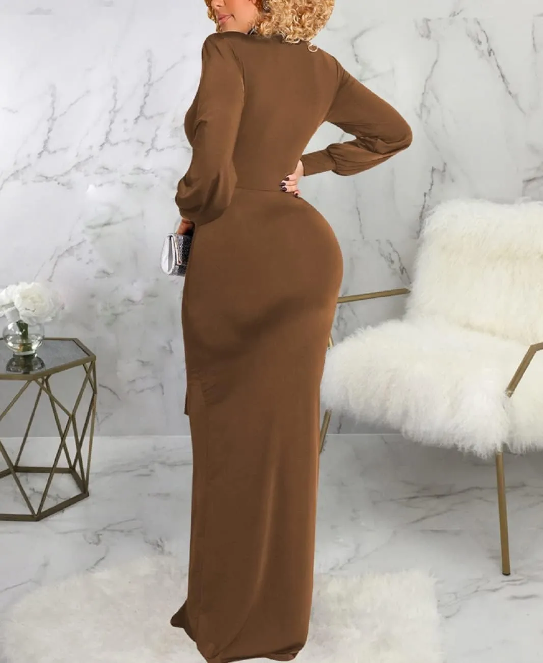 Glozeplus Evening Gowns for Women Formal Plus Size Long Sleeve Sexy Elegant V Neck Cocktail Party Long Floor Length Dresses