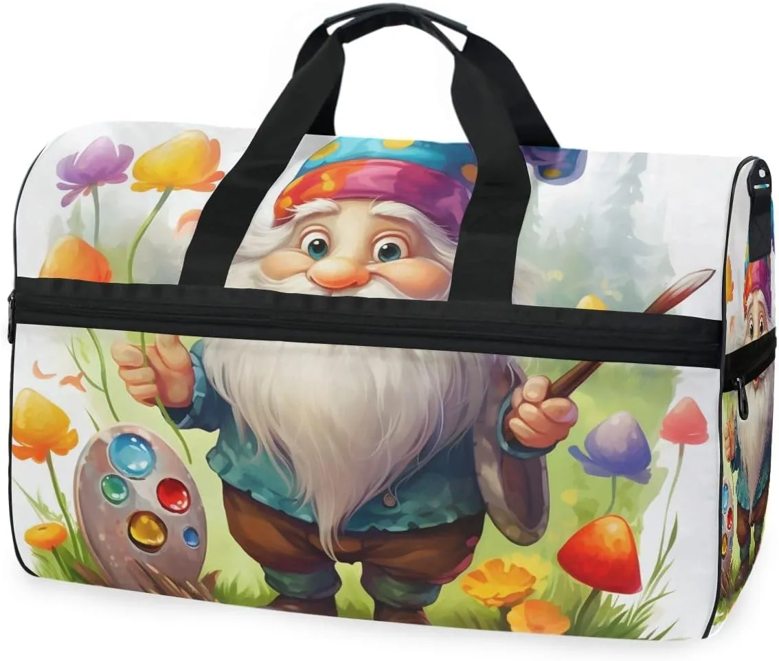 Gnome Dwarf Cute Travel Duffel Bag Luggage Sports Gym Bags With Shoes Compartment Large Capacity Lightweight Duffle Bag For Men Women