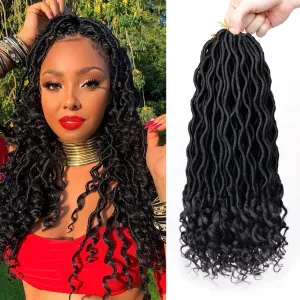 Goddess Locs Crochet Hair - 6 Packs 14 Inch Curly Faux Locs Crochet Hair For Black Women, Pre Looped Crochet Hair Wavy Faux Locs Synthetic Braids Hair Extensions(14Inch, 1B#)
