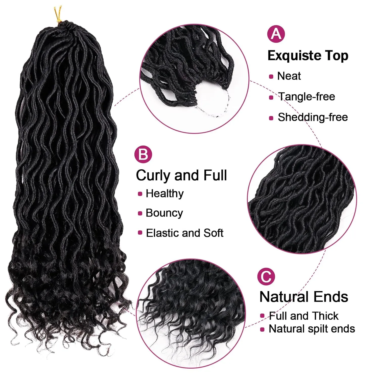 Goddess Locs Crochet Hair - 6 Packs 14 Inch Curly Faux Locs Crochet Hair For Black Women, Pre Looped Crochet Hair Wavy Faux Locs Synthetic Braids Hair Extensions(14Inch, 1B#)