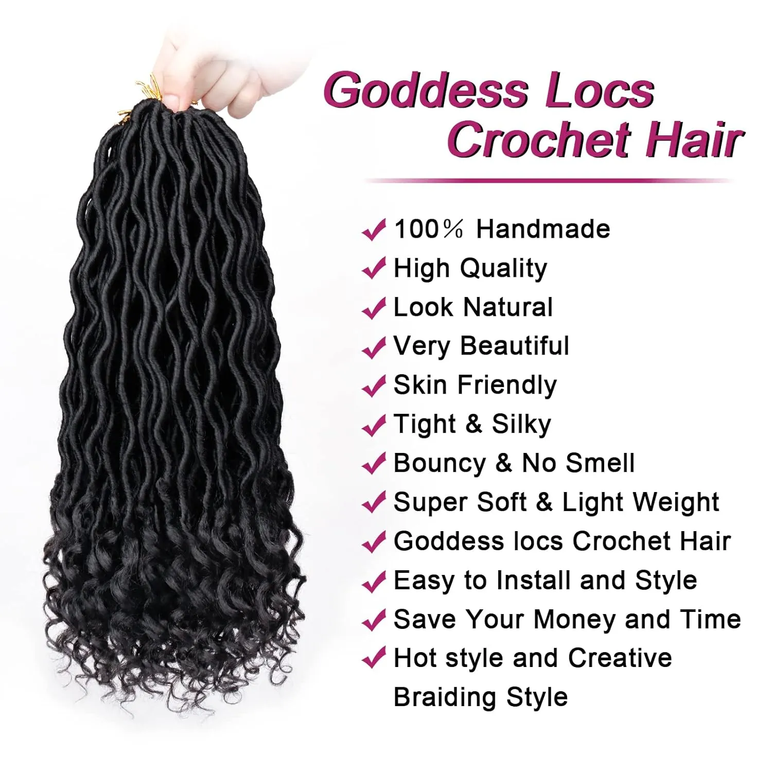 Goddess Locs Crochet Hair - 6 Packs 14 Inch Curly Faux Locs Crochet Hair For Black Women, Pre Looped Crochet Hair Wavy Faux Locs Synthetic Braids Hair Extensions(14Inch, 1B#)