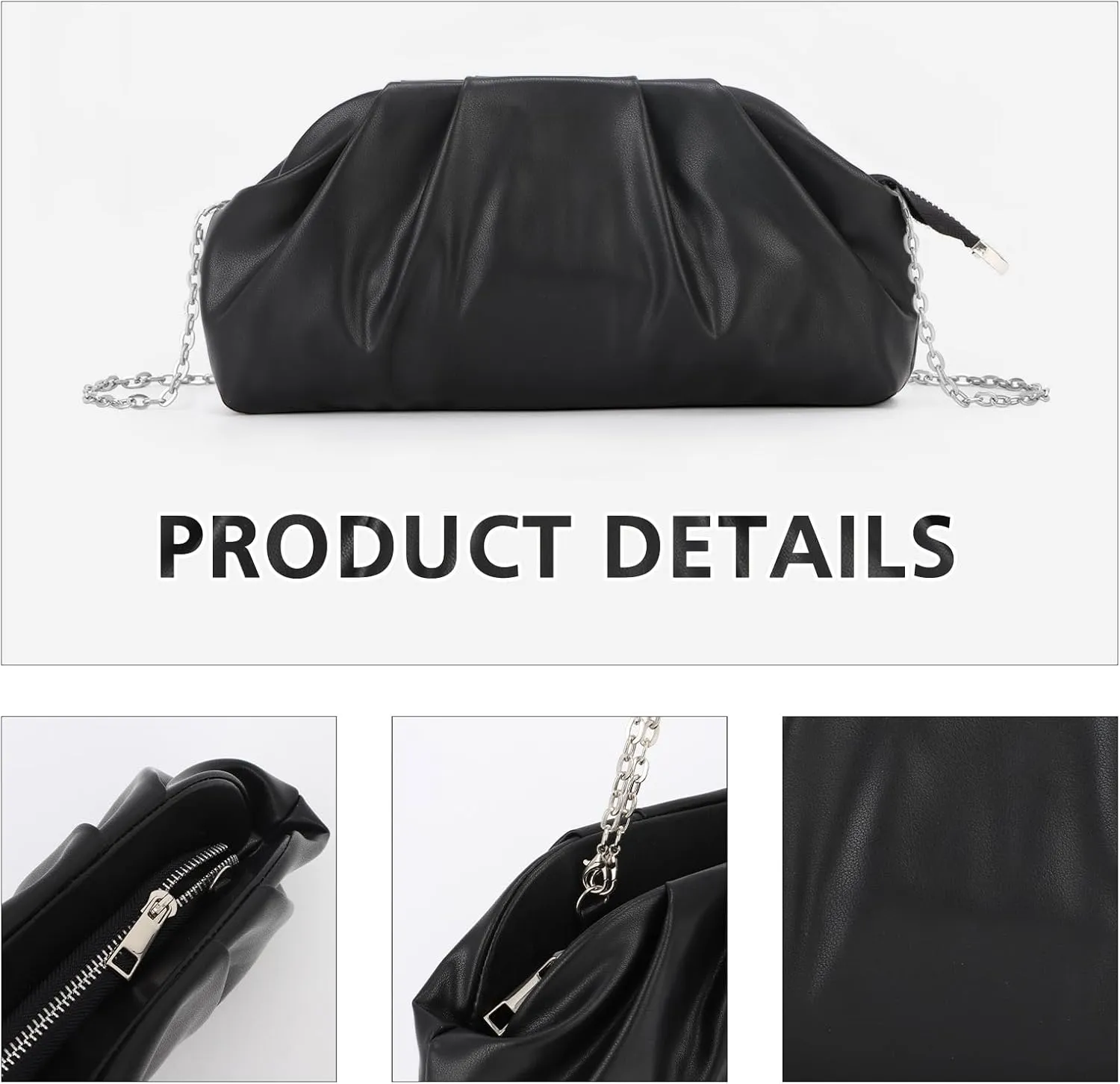 GOKTOW Ruched Dumpling Clutch Purse Women's Evening Bag Soft Vegan Leather Handbags for Weddings Proms Cocktail-Gemma