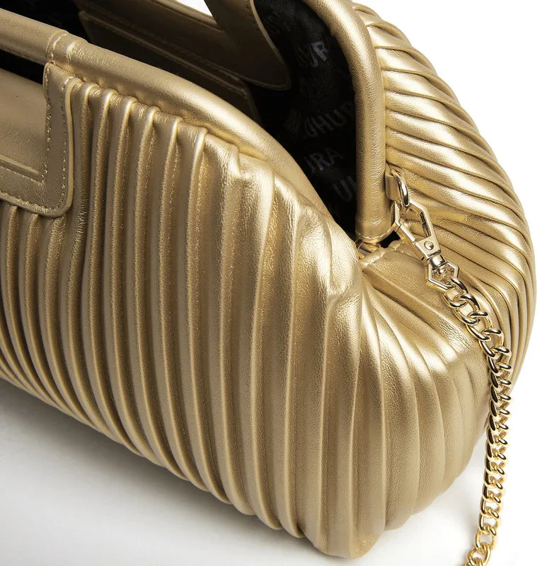 Gold Faux Leather Clutch - Elegant & Compact Purse