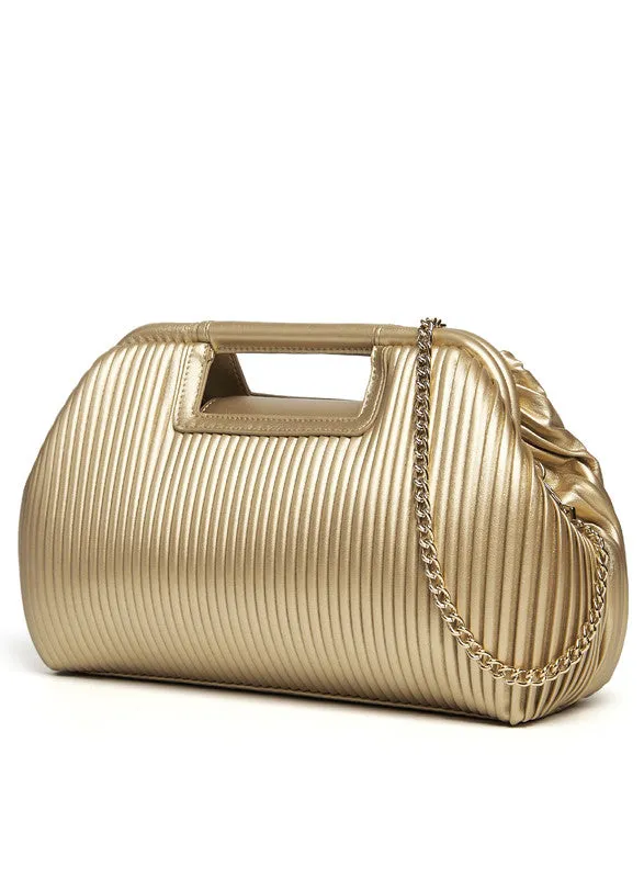 Gold Faux Leather Clutch - Elegant & Compact Purse