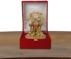 Gold Plated Laxmi Ganesh Idol Tree Statue with Velvet Box & Carry Bag | for Pooja, Mandir & Return Gift Showpiece
