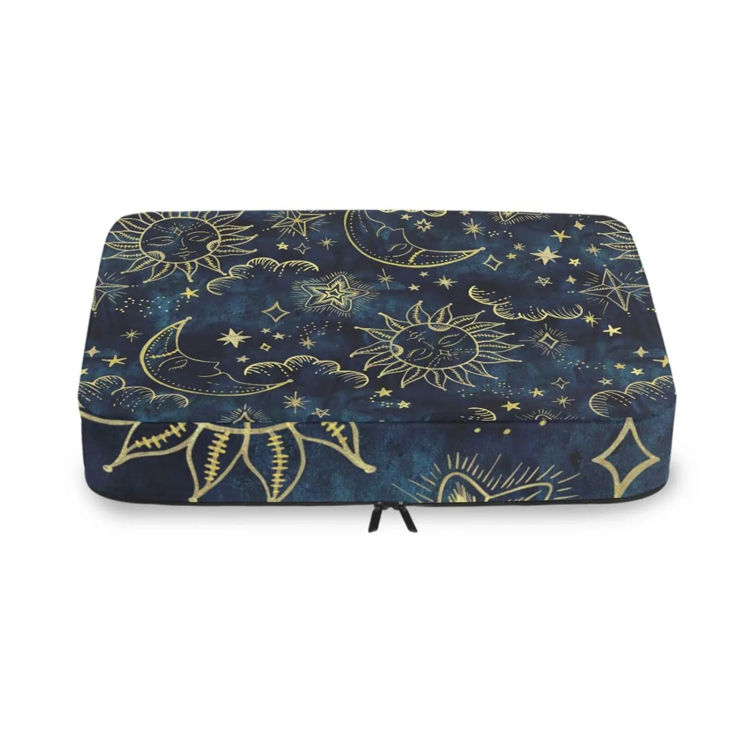 Gold Sun Moon Golden Soleil Cosmos Astrology on Dark Blue Pattern 4 Set Packing Cubes, Travel Packing Organizers, 600D Oxford Cloth Toiletry Storage Bag, Luggage Mesh Bags for Accessories