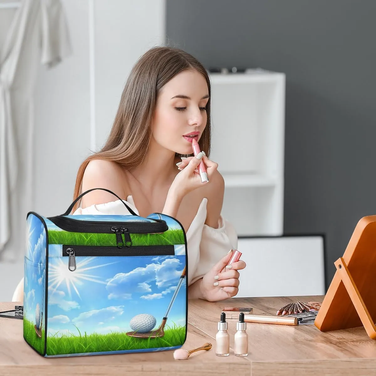 Golf Ball Club Travel Toiletry Bag for Men and Women, Large Hanging Makeup Bag Organizer Toiletries Bag for Travel, Cosmetic Bag with Handle