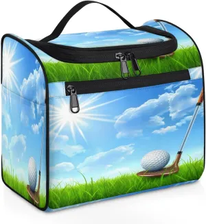Golf Ball Club Travel Toiletry Bag for Men and Women, Large Hanging Makeup Bag Organizer Toiletries Bag for Travel, Cosmetic Bag with Handle