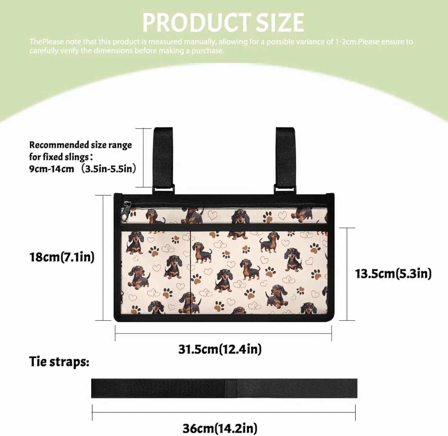 Gomyblomy Cute Dachshund Print Wheelchair Side Bag with Spacious Compartment, Sure Attachment and Easy-Reach Design, Wheelchair Armrest Storage Pouch with Cup Holder