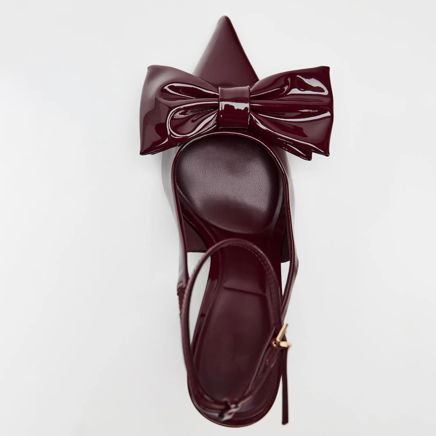 Goolita Bow Burgundy Slingback Heels for Women, Pointed Toe Buckle Ankle Strap Patent Leather Cherry Red Pumps Sexy Stiletto High Heels Shoes