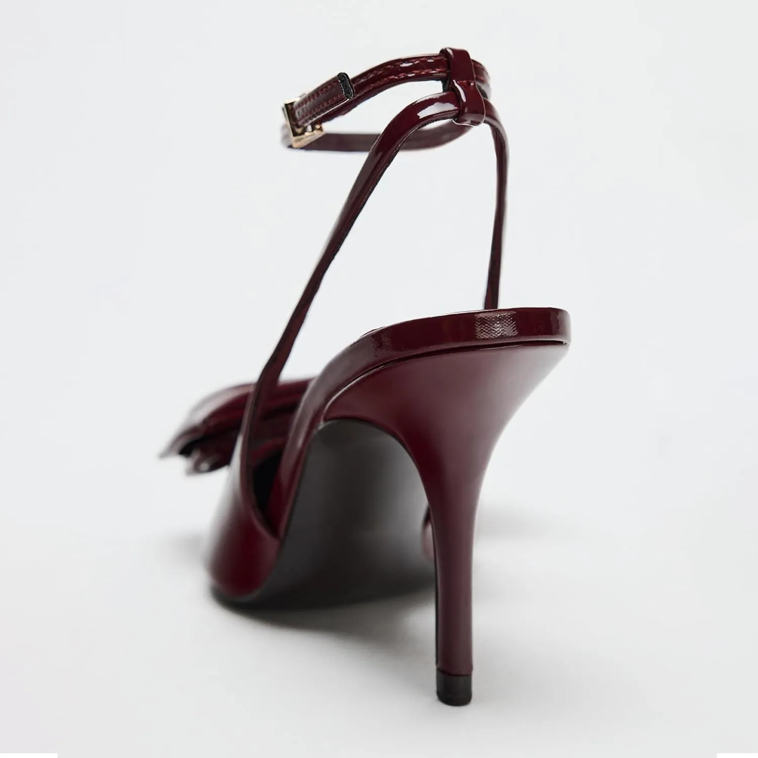 Goolita Bow Burgundy Slingback Heels for Women, Pointed Toe Buckle Ankle Strap Patent Leather Cherry Red Pumps Sexy Stiletto High Heels Shoes