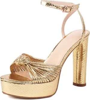 Goolita Bow Metallic Platform Heels for Women Chunky Buckle Ankle Strap Heeled Sandals Sexy Snakeskin Comfortable Party Bridal Shoes