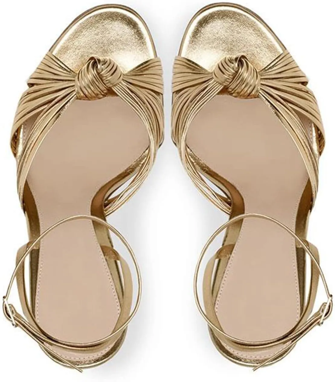 Goolita Metallic Strappy Heels For Women, Round Toe Bow Stiletto Heeled Sandals Sexy Wedding Evening Prom Bridal Shoes