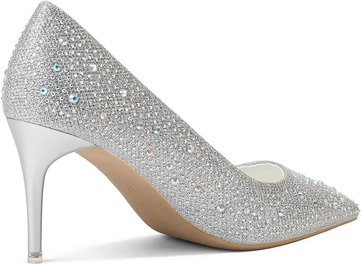GOSERCE Rhinestone Heels Dressy Women's Stiletto Pointed Toe Pumps Mesh High Heel Pumps Fashion Prom Wedding Evening Party Shoes