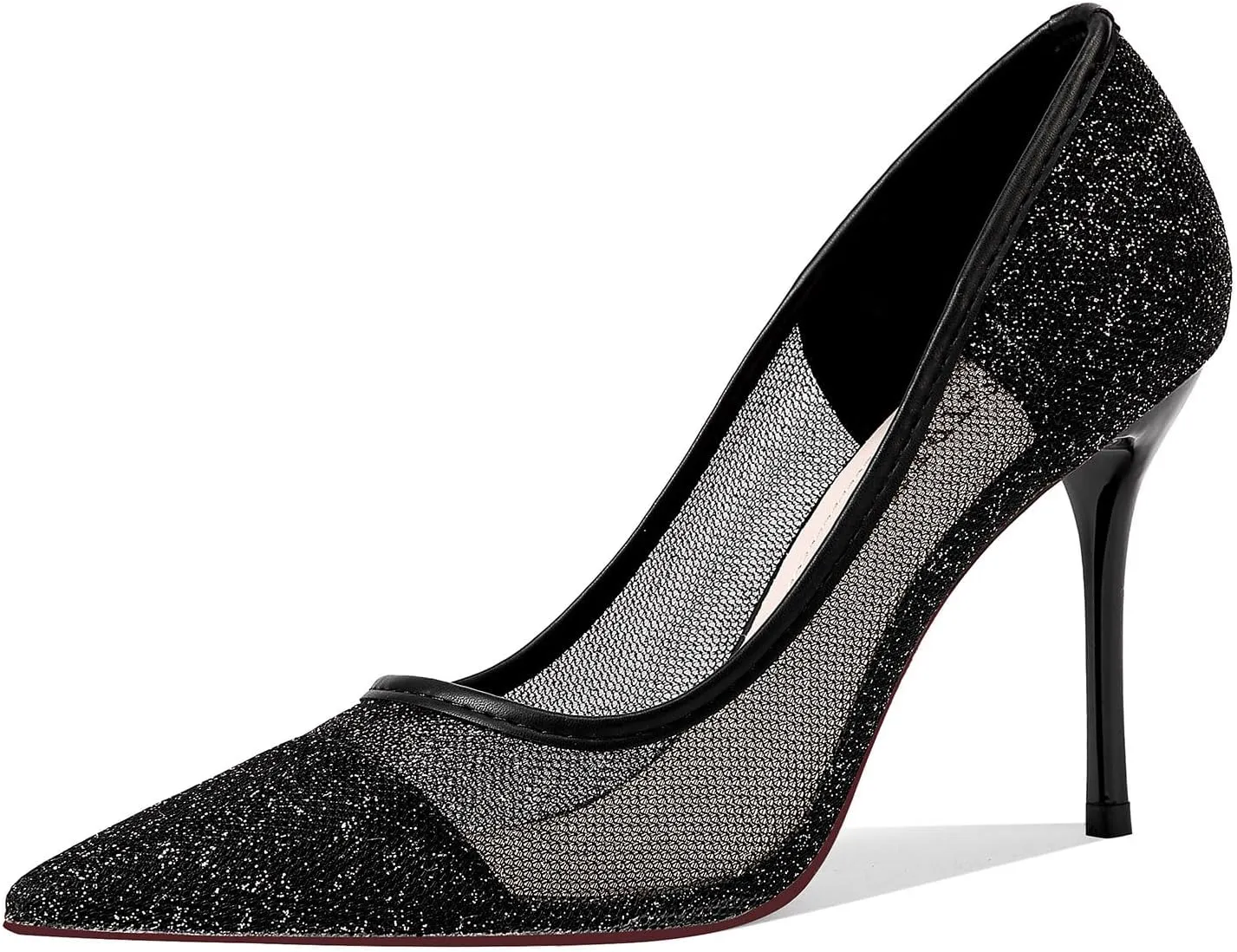 GOSERCE Rhinestone Heels Dressy Women's Stiletto Pointed Toe Pumps Mesh High Heel Pumps Fashion Prom Wedding Evening Party Shoes