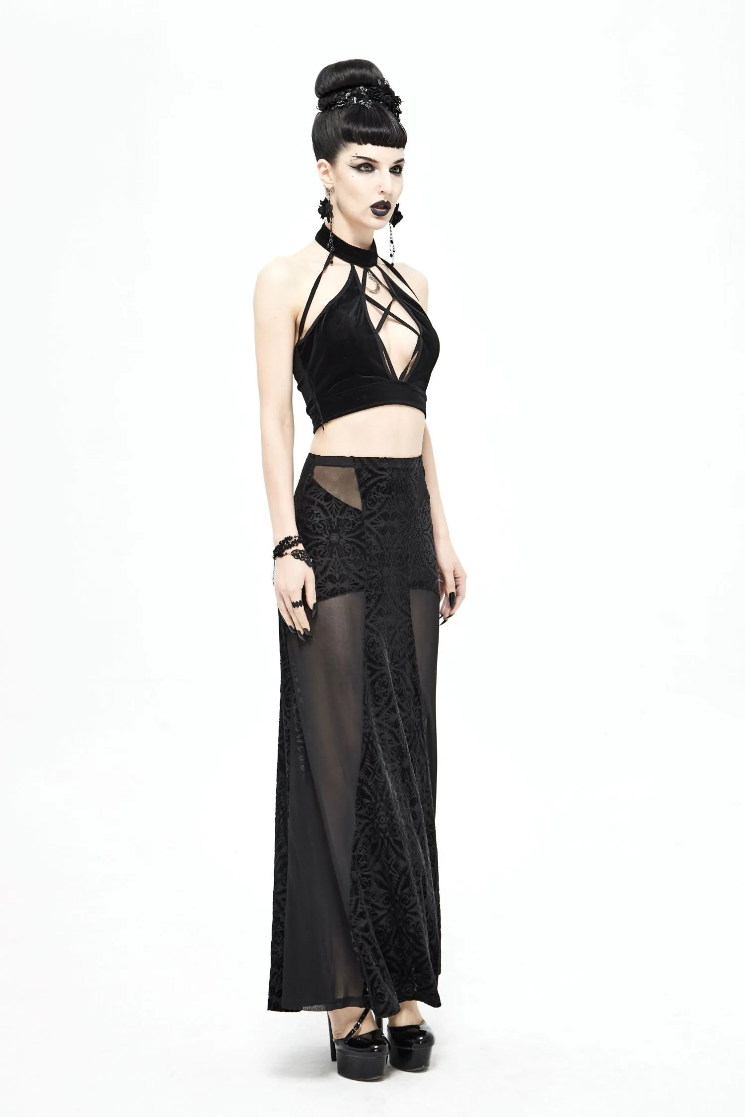 Gothic Cross Maxi Mesh Skirt