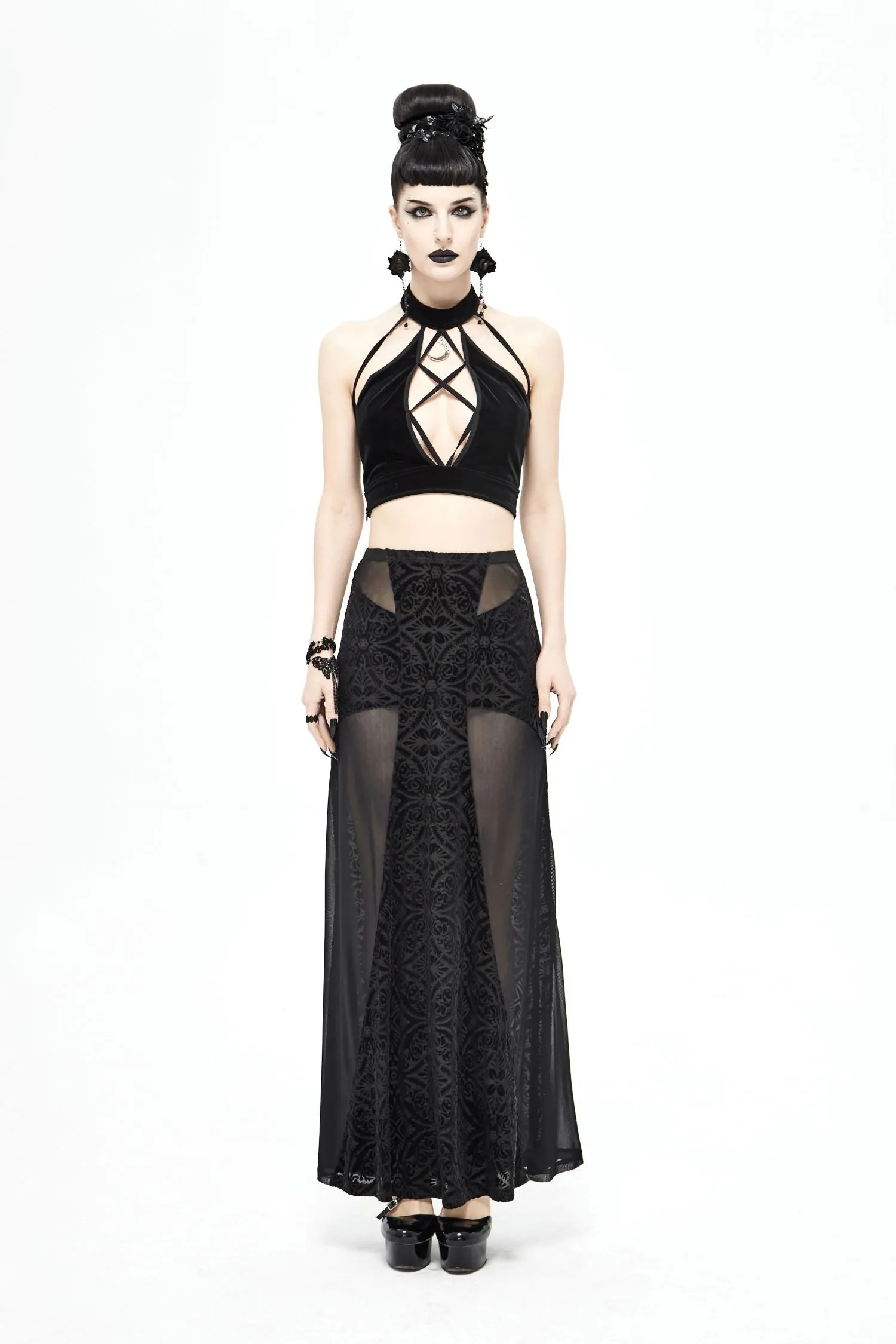 Gothic Cross Maxi Mesh Skirt