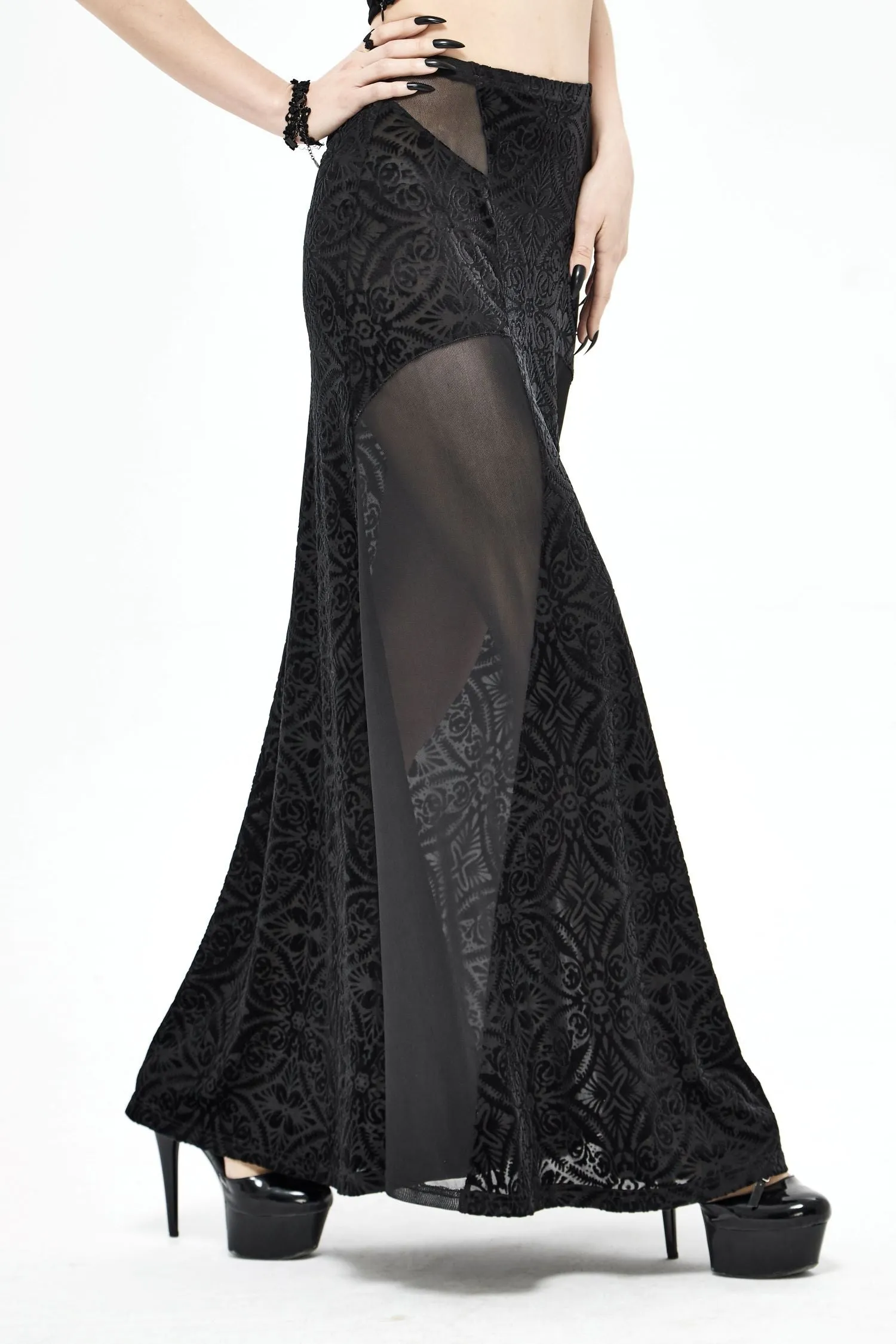 Gothic Cross Maxi Mesh Skirt