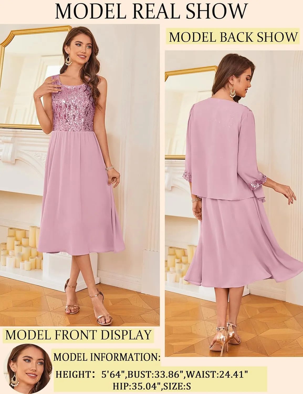 GRACE KARIN Wedding Guest Dress Mother of The Bride Dresses Two Piece Formal Sequin Dress with Jacket Tea Length 2025