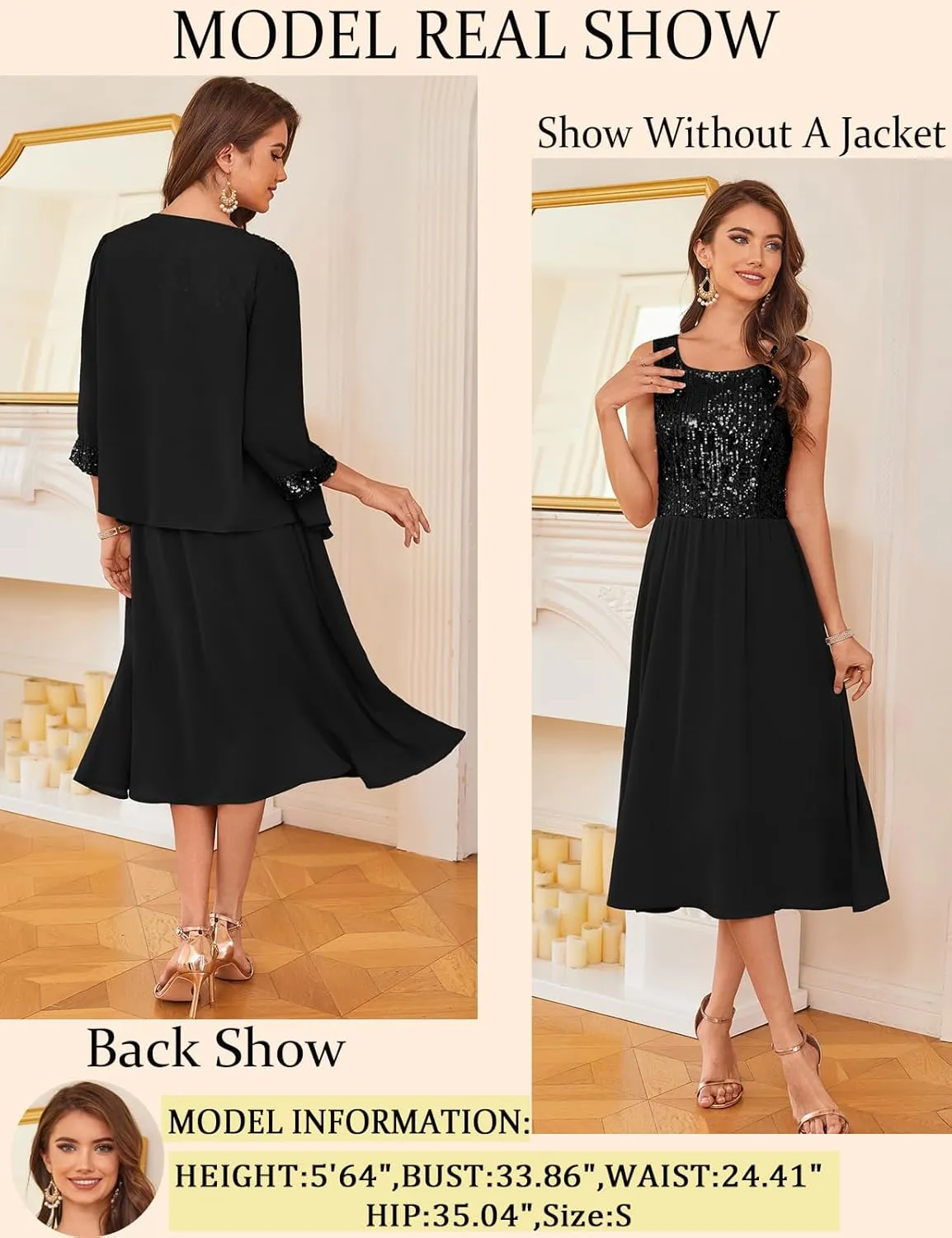 GRACE KARIN Wedding Guest Dress Mother of The Bride Dresses Two Piece Formal Sequin Dress with Jacket Tea Length 2025