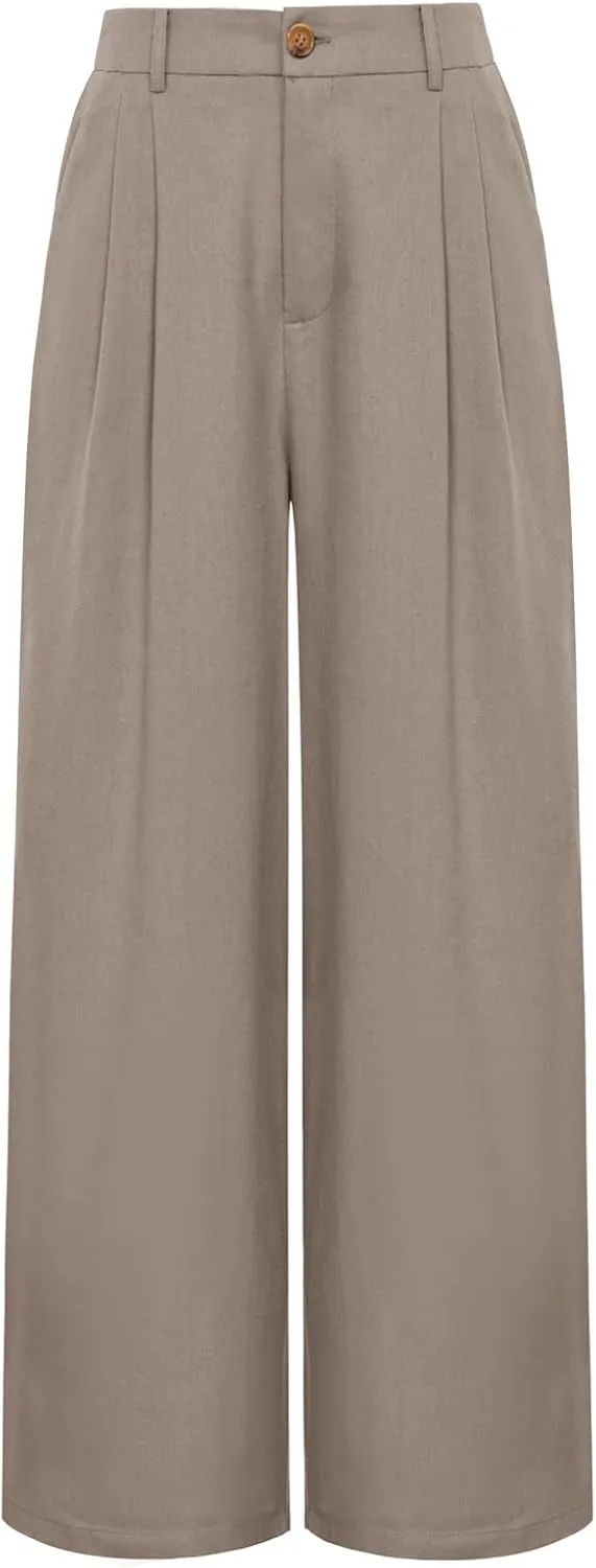 GRACE KARIN Wide Leg Pants for Women Cotton Linen Business Casual Long Trousers Palazzo Pants with Pockets