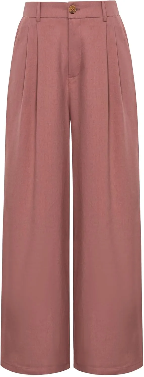 GRACE KARIN Wide Leg Pants for Women Cotton Linen Business Casual Long Trousers Palazzo Pants with Pockets