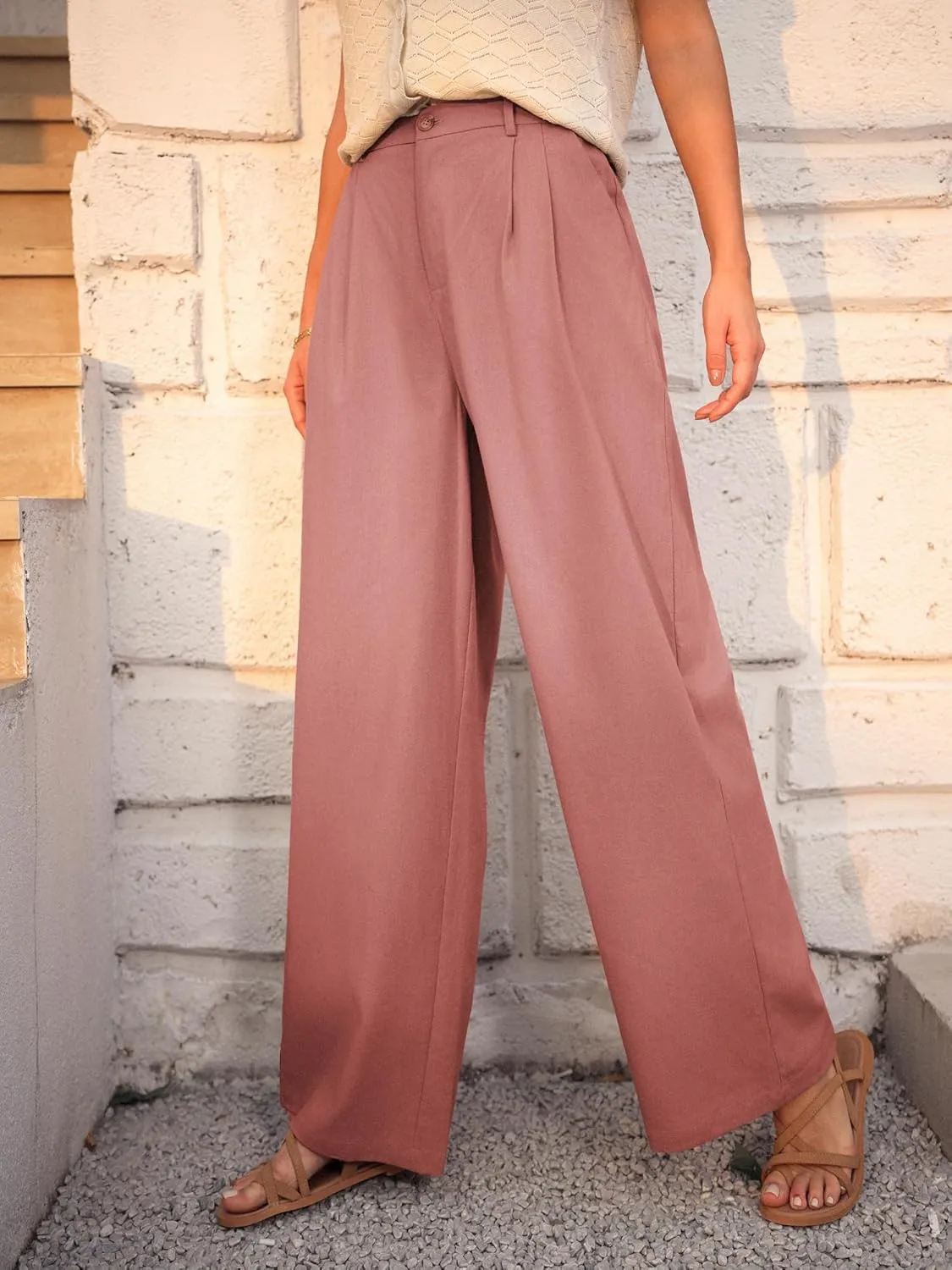 GRACE KARIN Wide Leg Pants for Women Cotton Linen Business Casual Long Trousers Palazzo Pants with Pockets