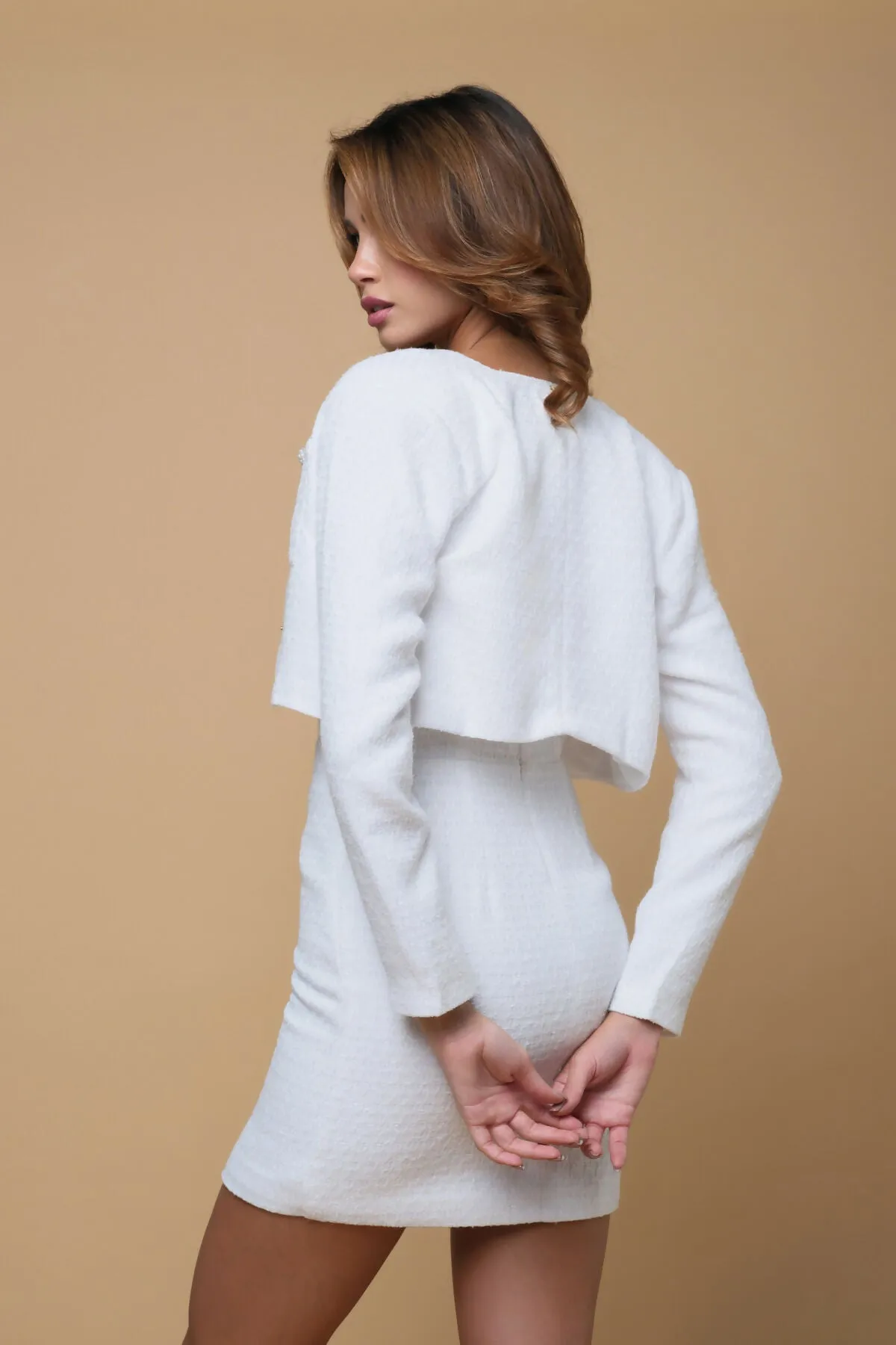 Graceful Tweed Cropped Jacket White