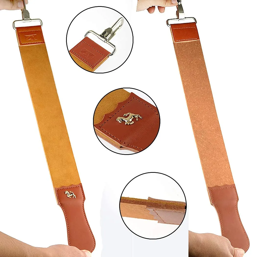 Grandslam Leather Strop for Straight Razor Sharpening and Smooth - Professional Straight Razor Knife Cowhide Dual Strop Yellow