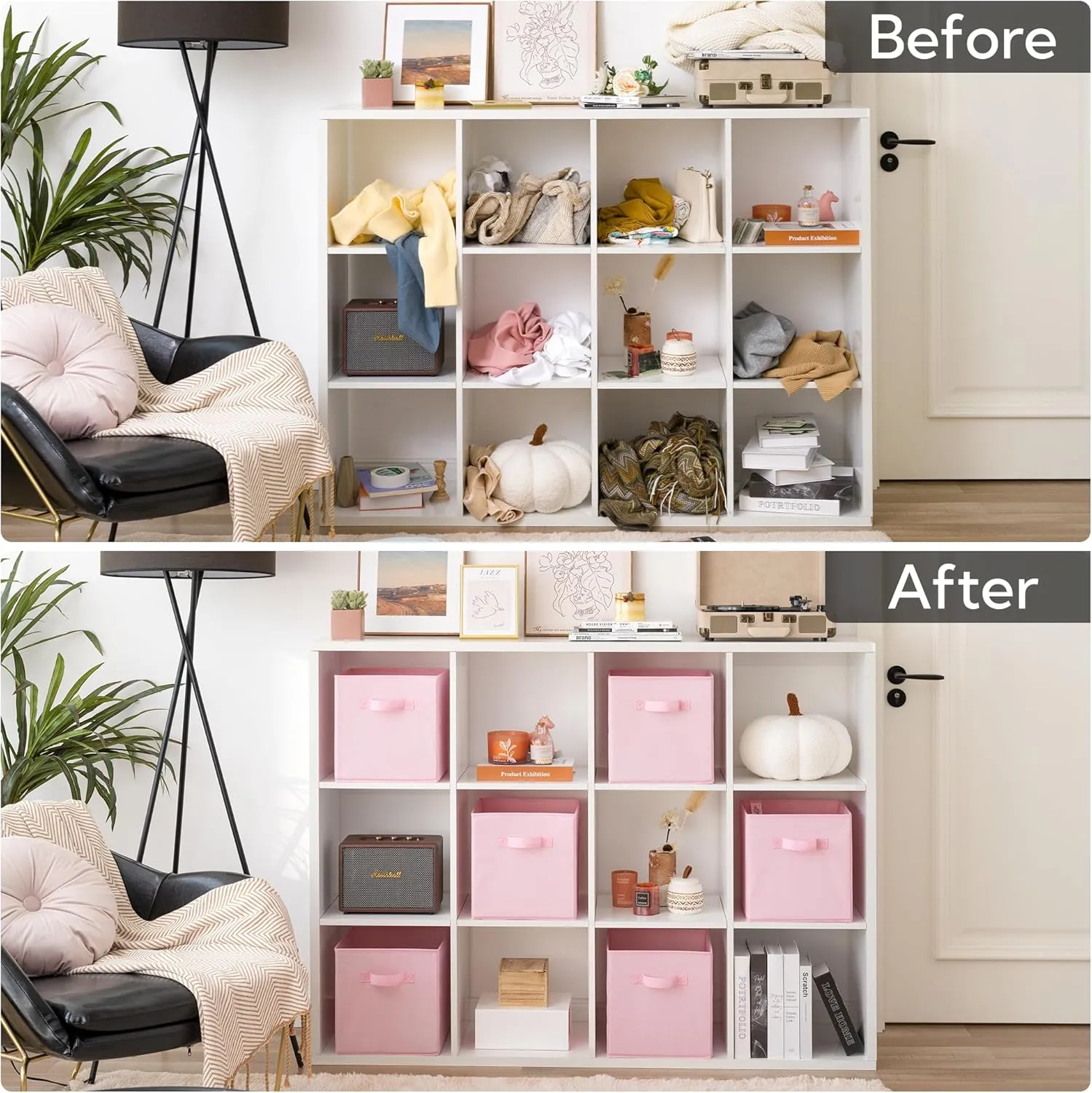GRANNY SAYS Cube Storage Bins, 11 Inch Storage Cube Organizer, Collapsible Fabric Storage Cubes with Handle, Closet Baskets for Organization, Shelf Basket for Shelves, Pink, 6-Pack