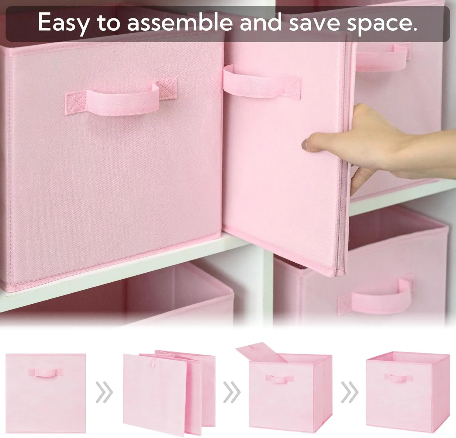 GRANNY SAYS Cube Storage Bins, 11 Inch Storage Cube Organizer, Collapsible Fabric Storage Cubes with Handle, Closet Baskets for Organization, Shelf Basket for Shelves, Pink, 6-Pack