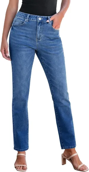 GRAPENT Straight Leg Jeans for Women High Waisted Trendy Slim Classic Stretchy Denim Work Trouser Jeans with Pockets