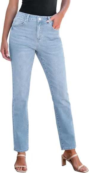 GRAPENT Straight Leg Jeans for Women High Waisted Trendy Slim Classic Stretchy Denim Work Trouser Jeans with Pockets