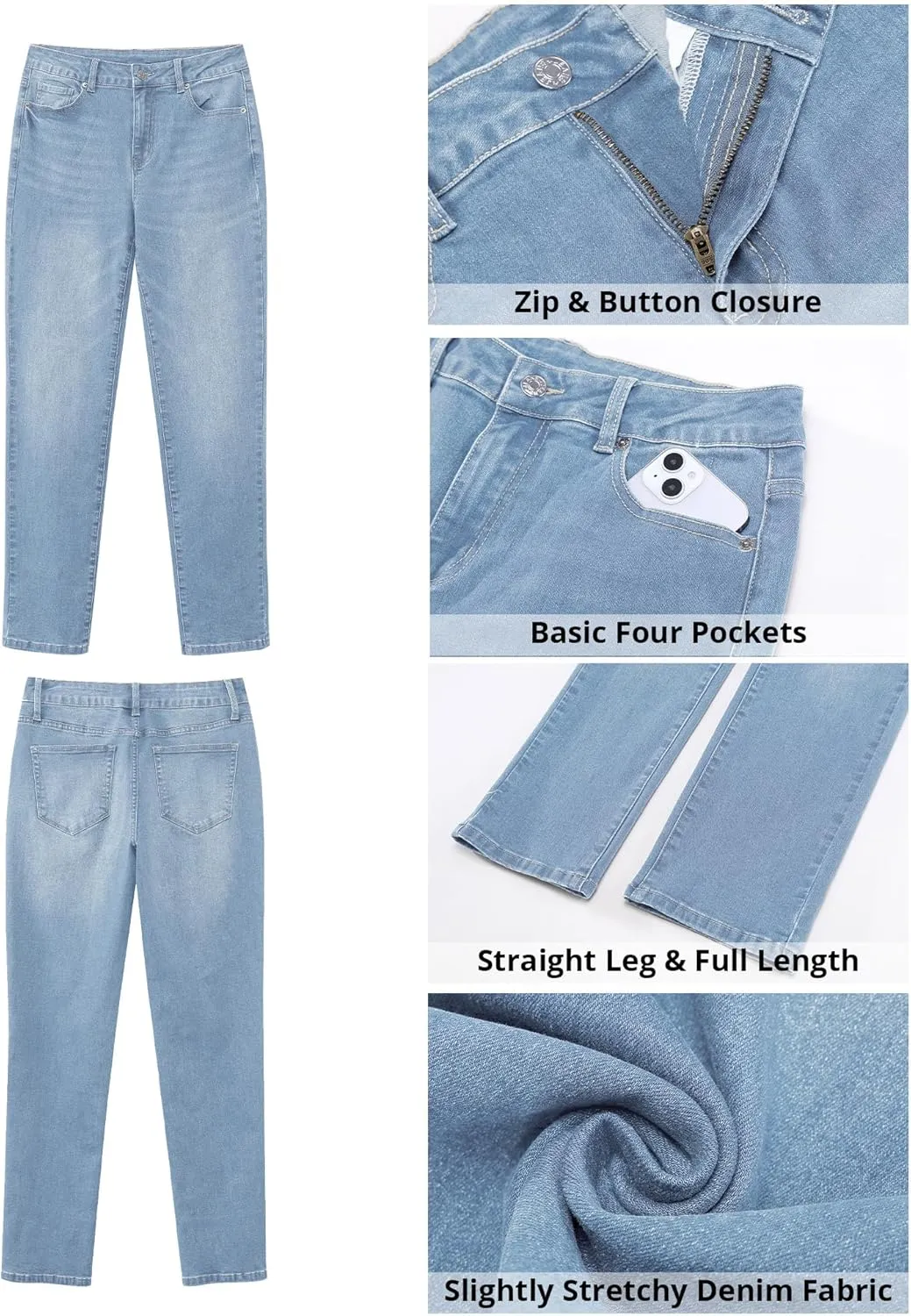 GRAPENT Straight Leg Jeans for Women High Waisted Trendy Slim Classic Stretchy Denim Work Trouser Jeans with Pockets
