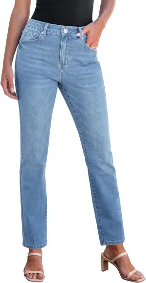 GRAPENT Straight Leg Jeans for Women High Waisted Trendy Slim Classic Stretchy Denim Work Trouser Jeans with Pockets