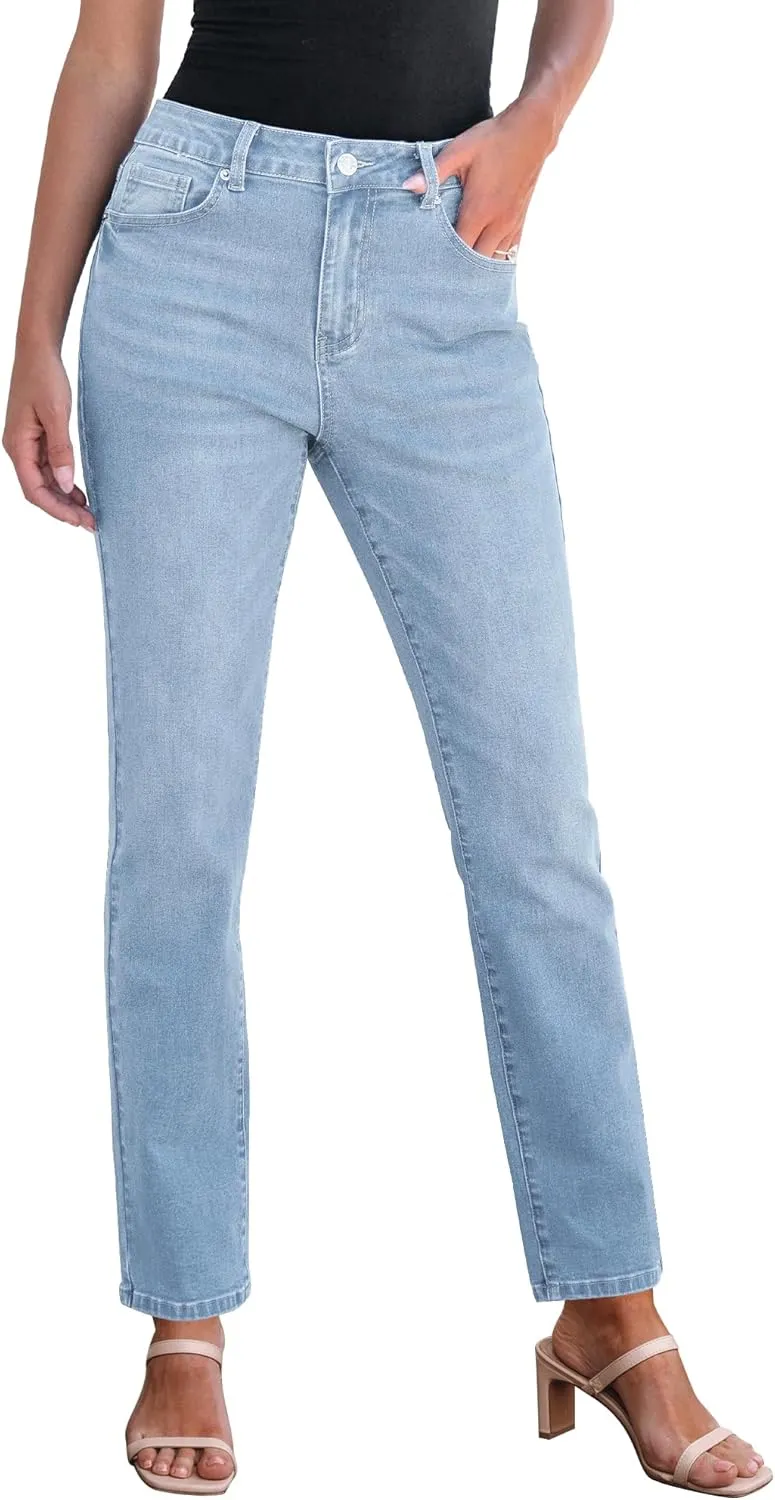 GRAPENT Straight Leg Jeans for Women High Waisted Trendy Slim Classic Stretchy Denim Work Trouser Jeans with Pockets