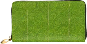 Green Grassland Leather Wallet,Long Clutch Purse,Soft Material,Zip Design Anti-Loss Money,12 Bank Card Slots,Lightweight,Waterproof And Durable For The Stylish Girl