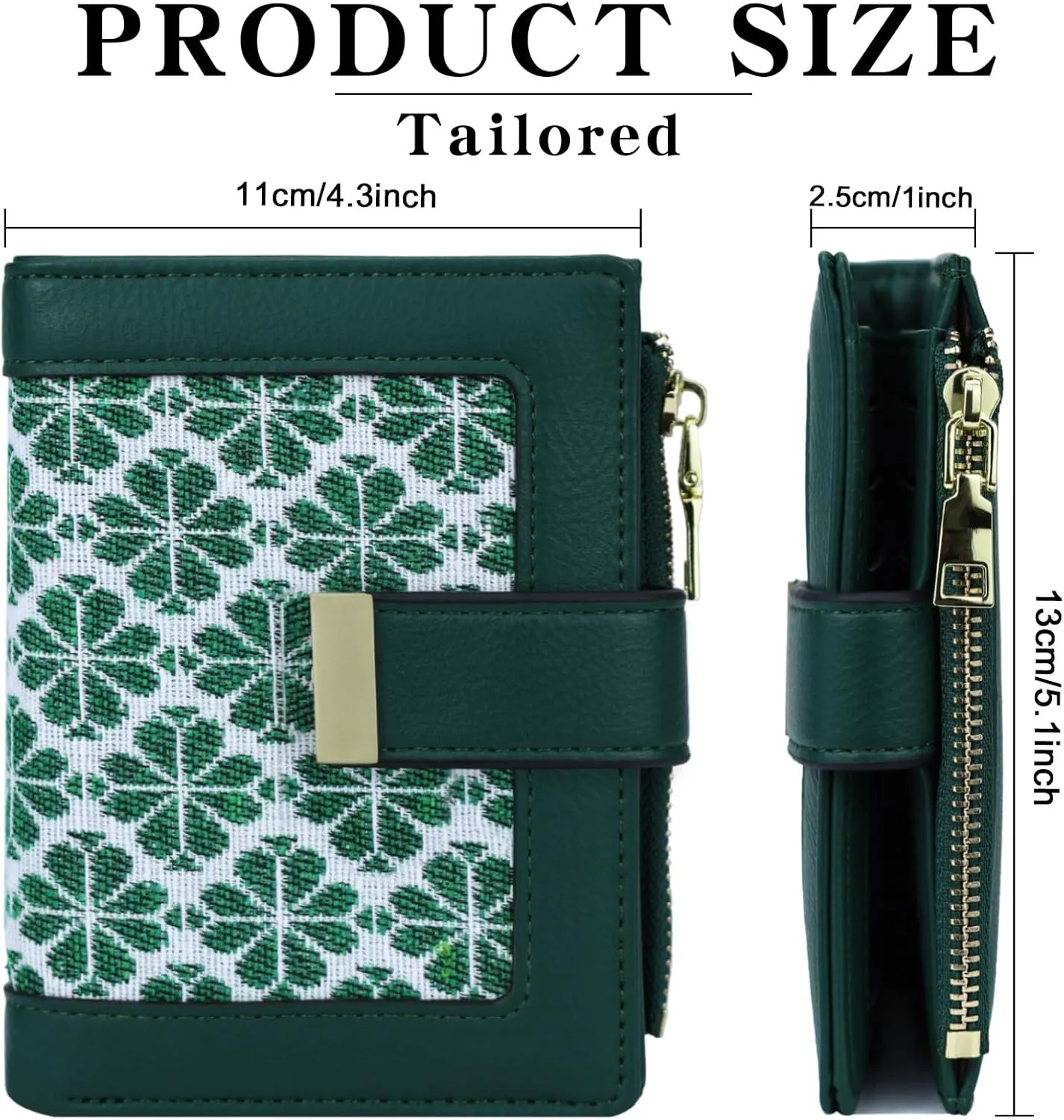 Green RFID Blocking Wallet for Women Small Leather Coin Purse with Flower Design Minimalist Credit Card Holder and ID Window Cute Travel Cash Wallet for Women