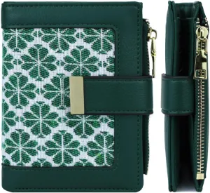 Green RFID Blocking Wallet for Women Small Leather Coin Purse with Flower Design Minimalist Credit Card Holder and ID Window Cute Travel Cash Wallet for Women