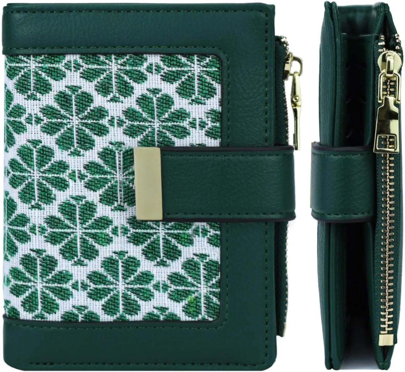 Green RFID Blocking Wallet for Women Small Leather Coin Purse with Flower Design Minimalist Credit Card Holder and ID Window Cute Travel Cash Wallet for Women