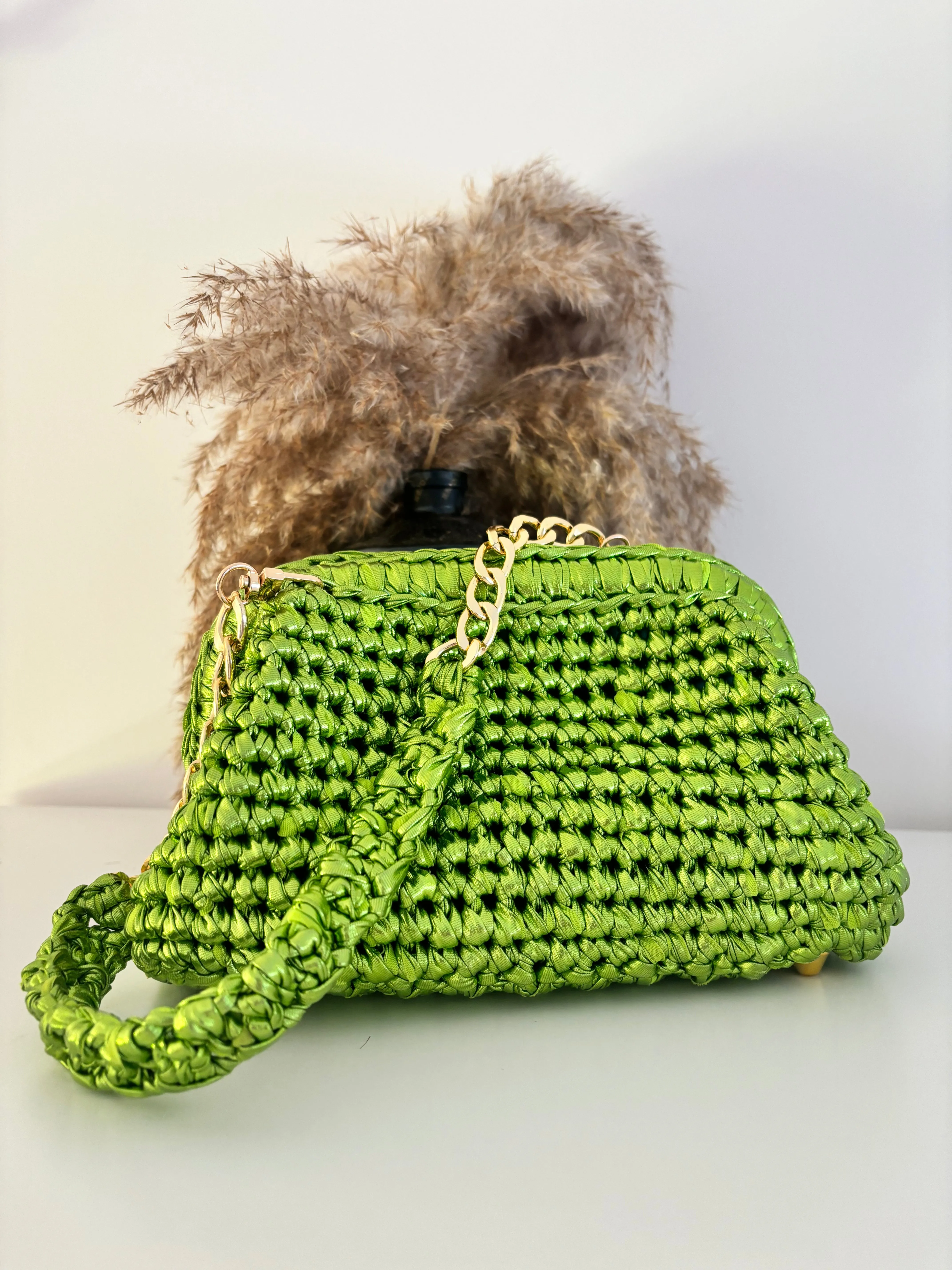 Gretta Metallic green premium yarn Clutch