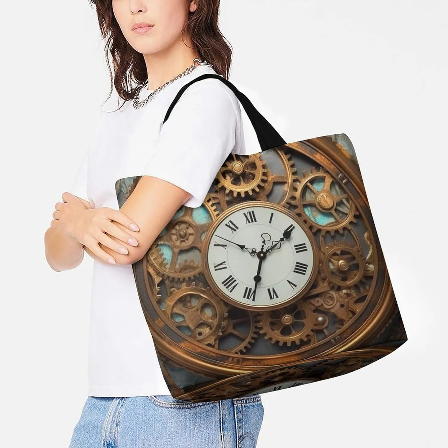 Grocery Bag Reusable Tote Bag Foldable Teal And Gold Marble Shopping Bag Handbag Washable Shoulder Bag for Travel