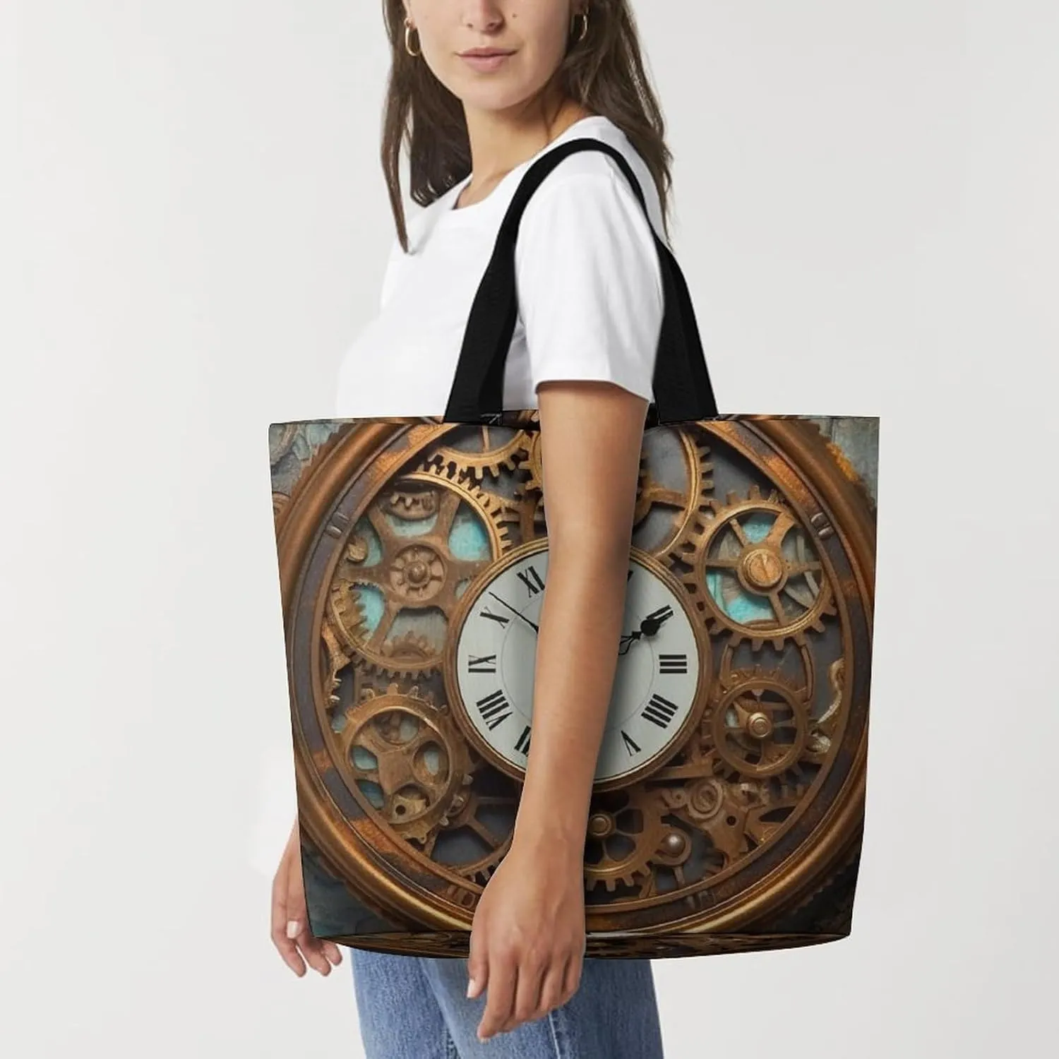 Grocery Bag Reusable Tote Bag Foldable Teal And Gold Marble Shopping Bag Handbag Washable Shoulder Bag for Travel