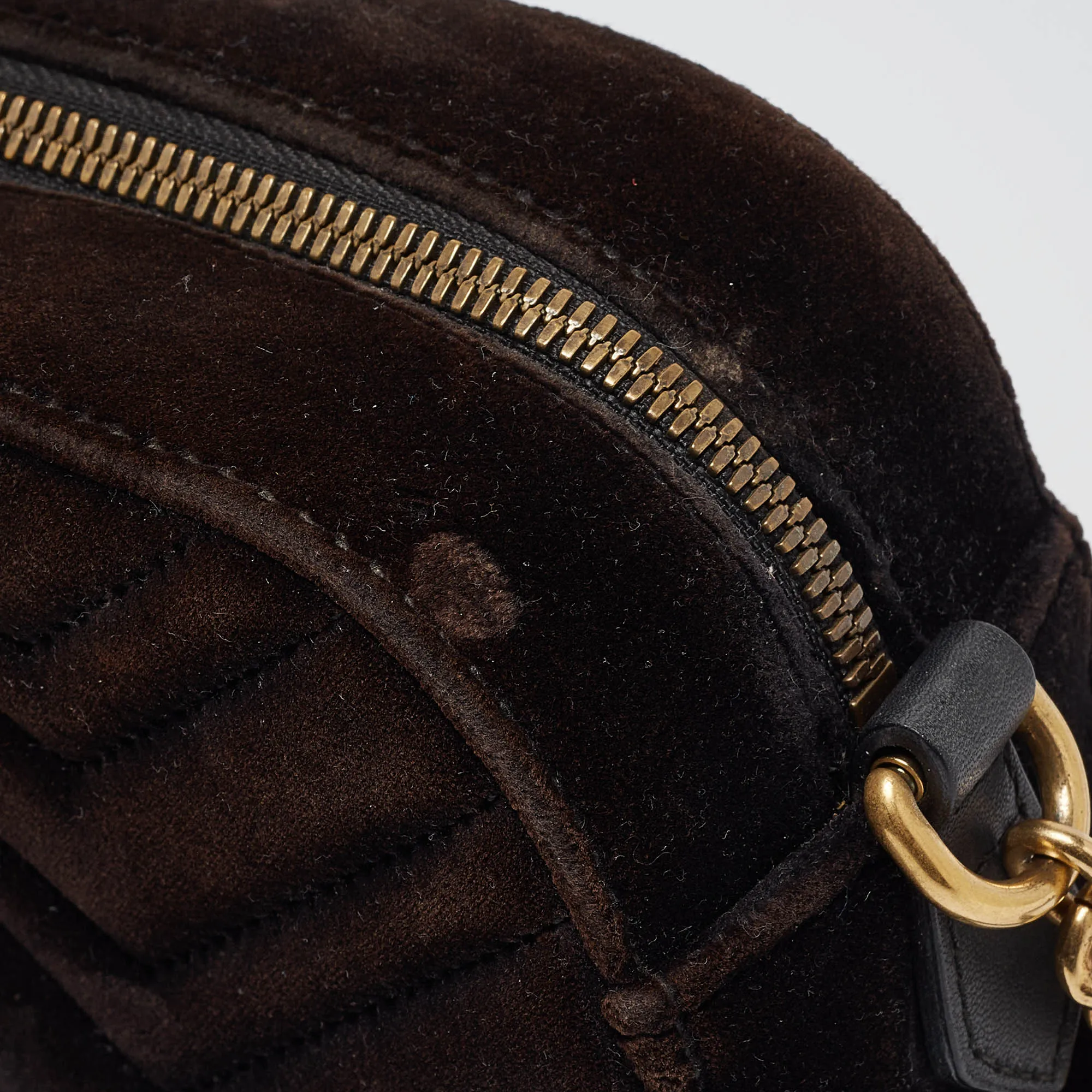 Gucci Black/brown Matelass&eacute; Velvet Small Gg Marmont Shoulder Bag