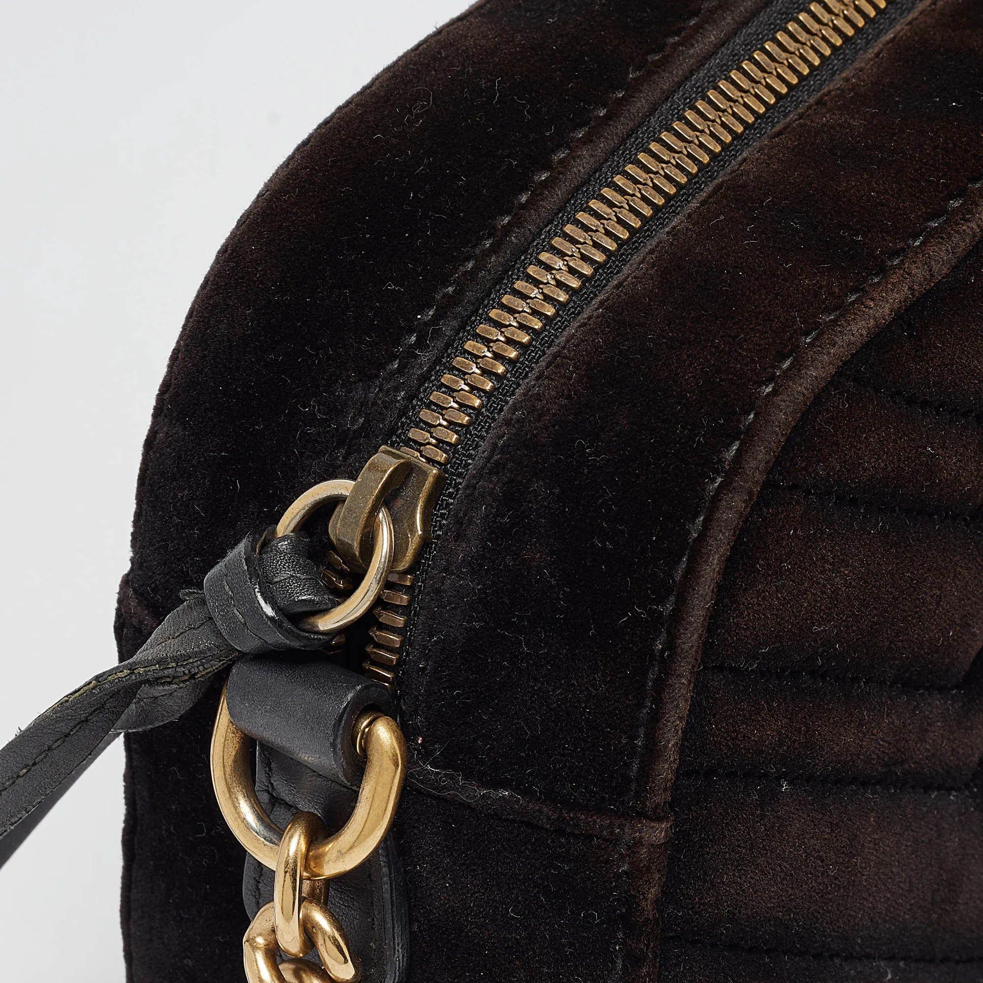 Gucci Black/brown Matelass&eacute; Velvet Small Gg Marmont Shoulder Bag