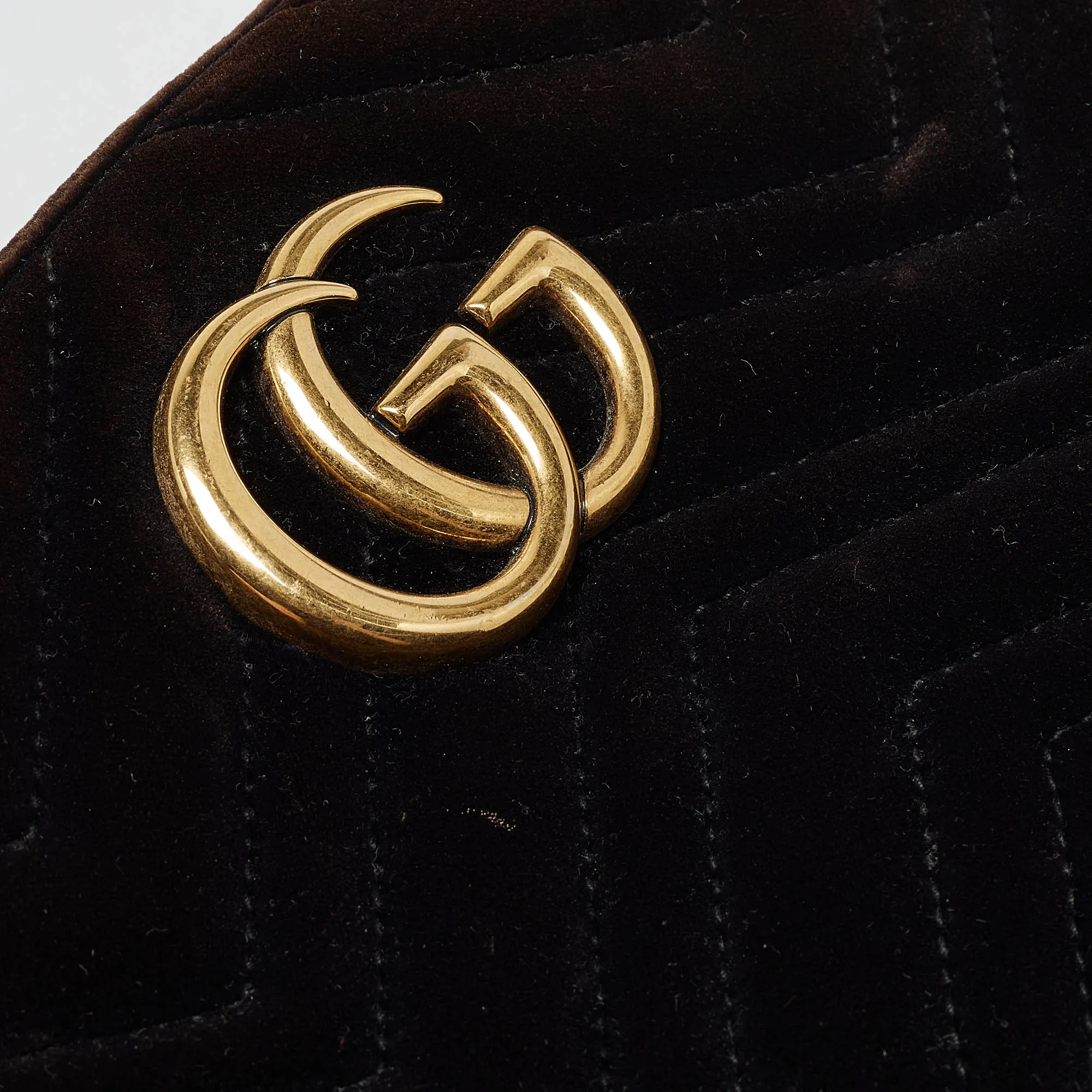 Gucci Black/brown Matelass&eacute; Velvet Small Gg Marmont Shoulder Bag