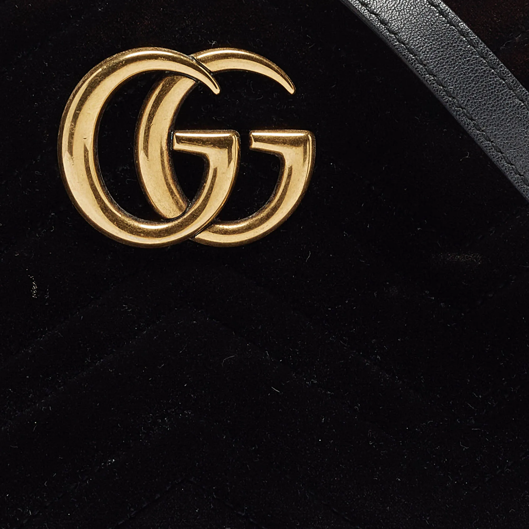 Gucci Black/brown Matelass&eacute; Velvet Small Gg Marmont Shoulder Bag