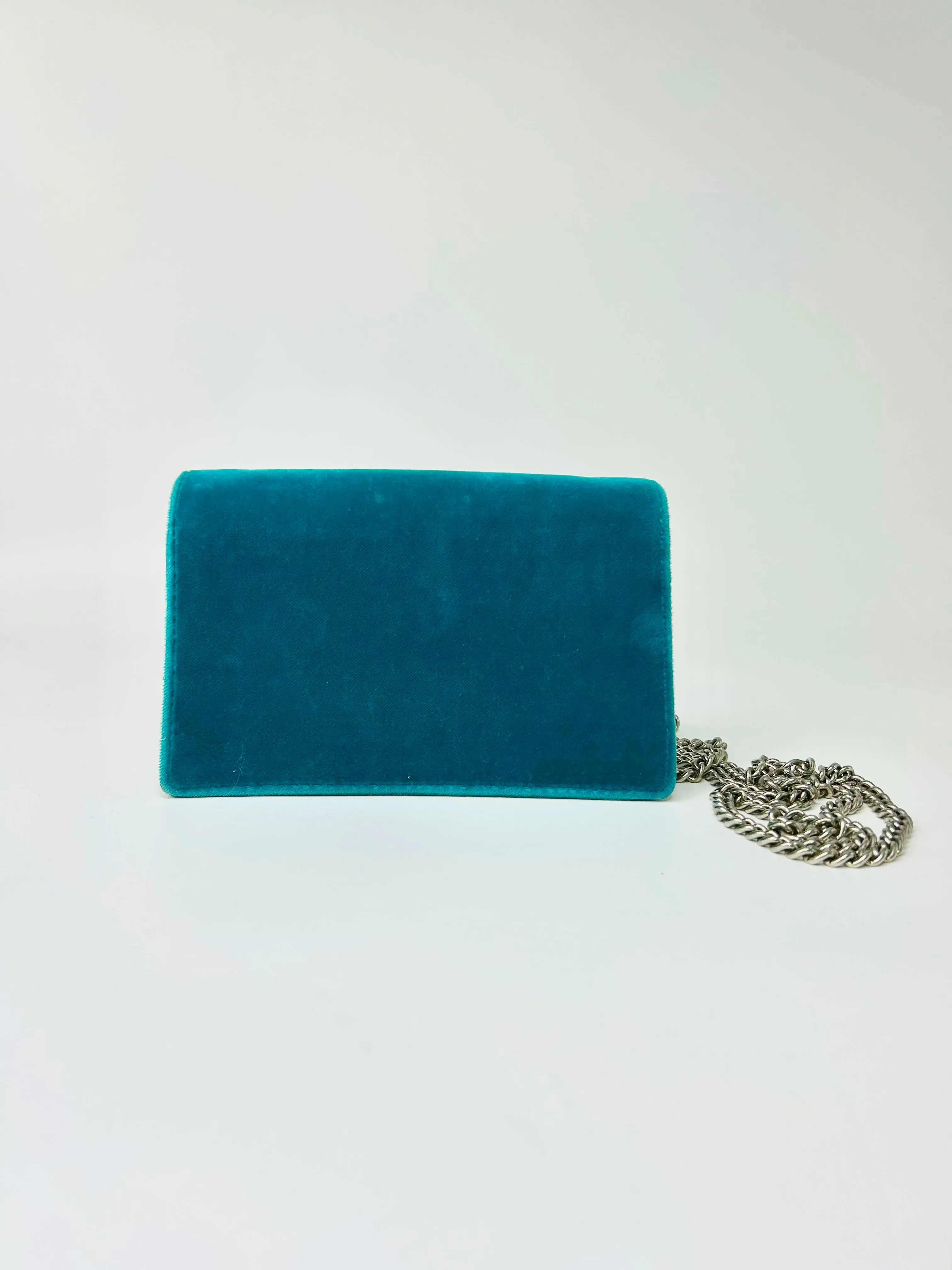 Gucci Velvet Super Mini Dionysus Shoulder Bag Pavone Cyan