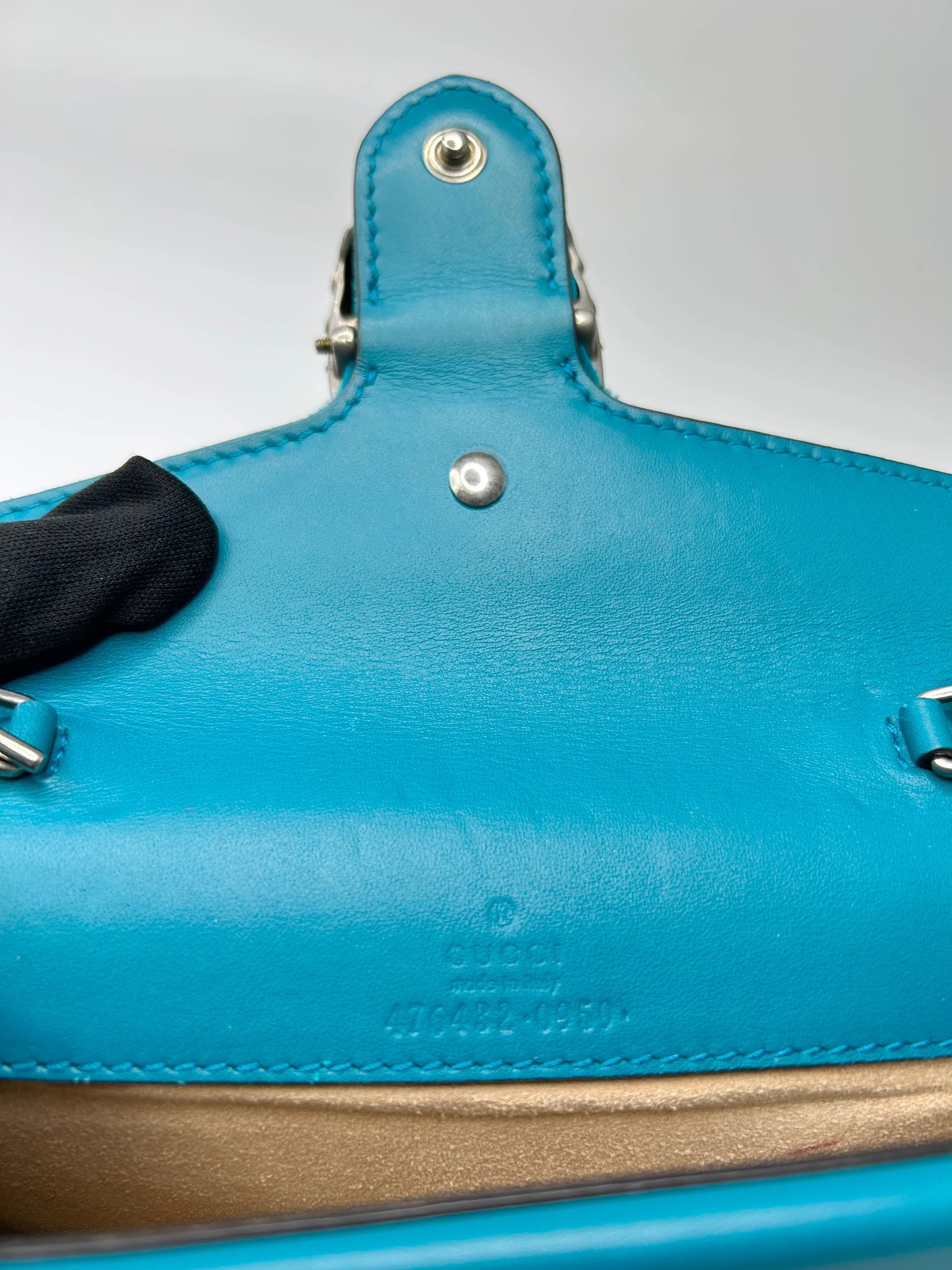 Gucci Velvet Super Mini Dionysus Shoulder Bag Pavone Cyan